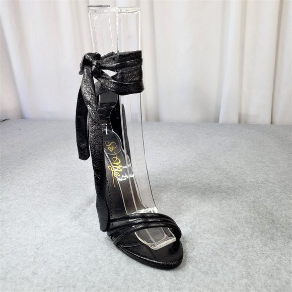 * So Me Black Metallic Tie Up Strappy High Heel Shoes - Picture 8 of 8